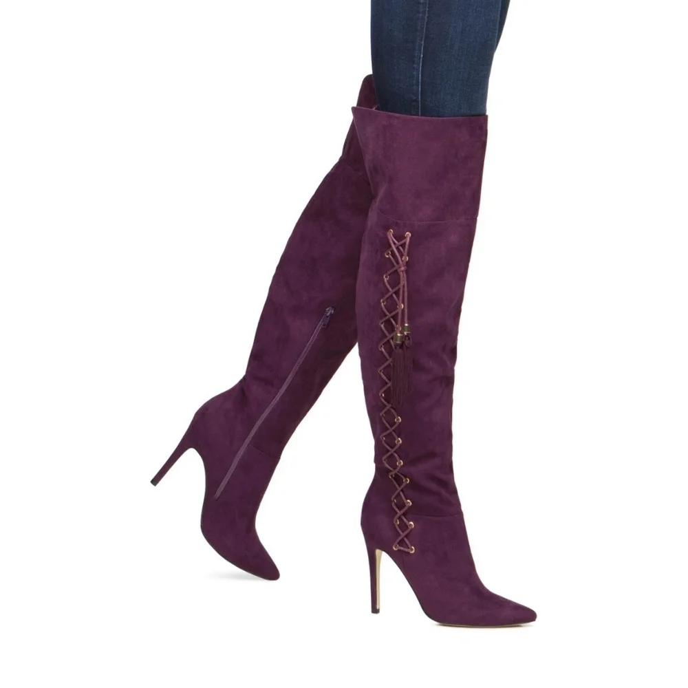 Izabella Rue Dalinda Purple Faux Suede Over The Knee Stiletto Heeled Boots 7